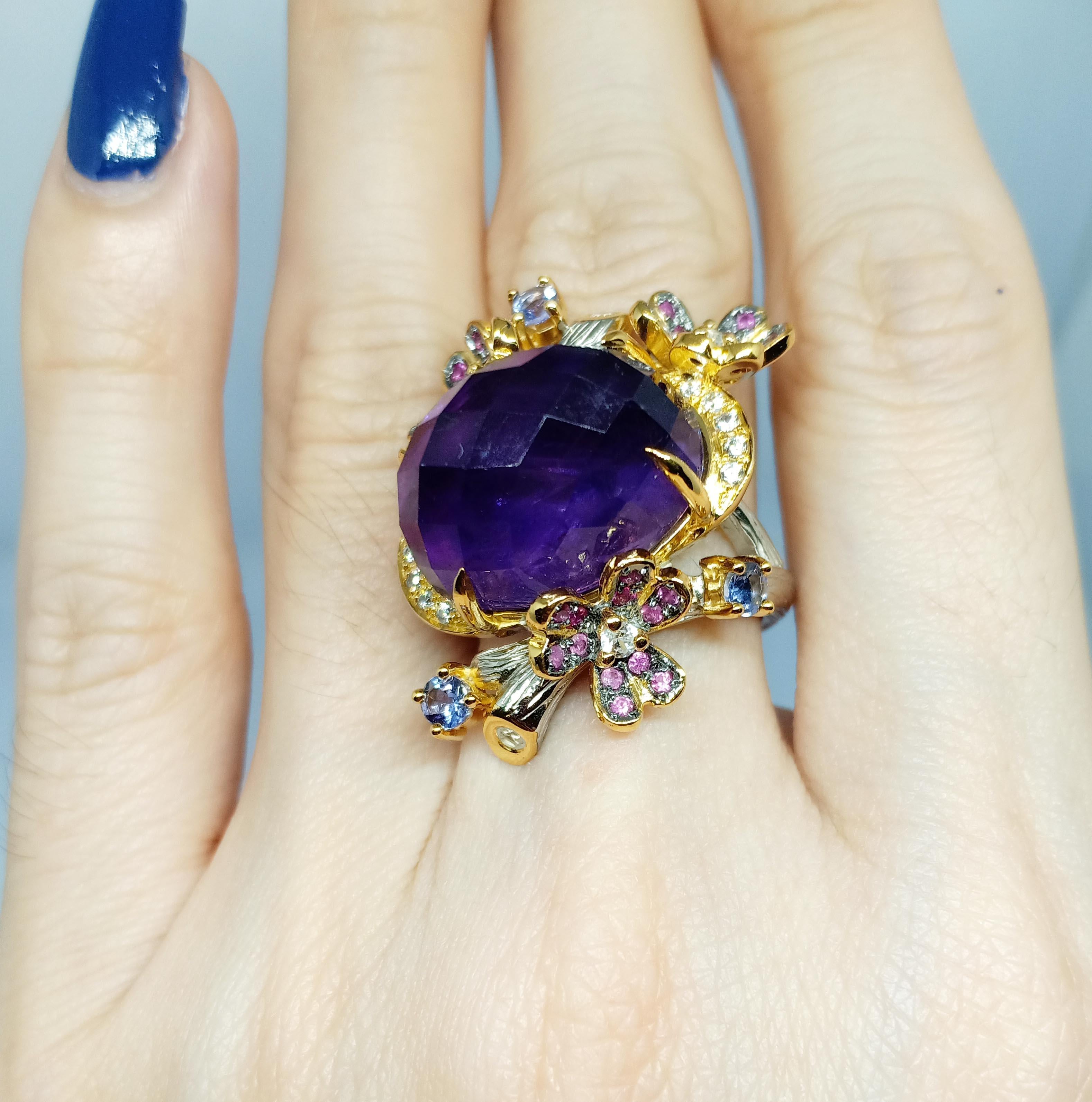 (Big Ring)Amethysts(17.30cts)Gold Plated&White gold Plated over sterling silver For Sale 6