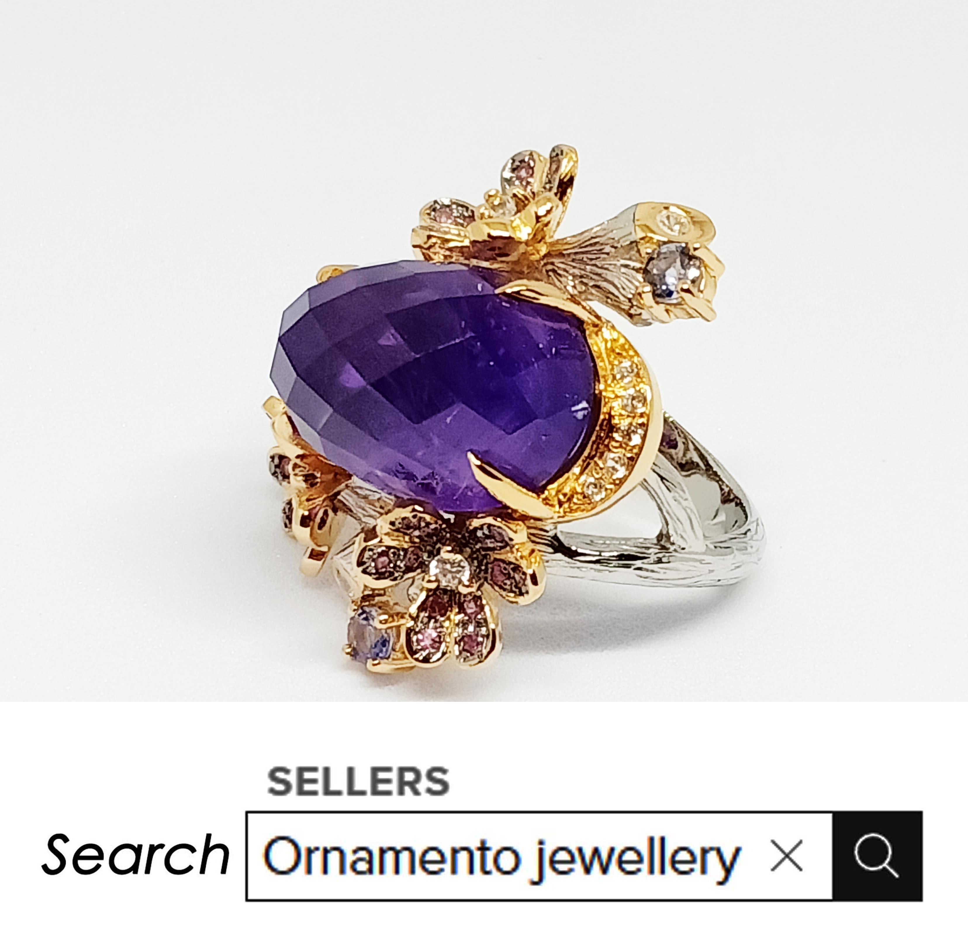 Oval Cut (Big Ring)Amethysts(17.30cts)Gold Plated&White gold Plated over sterling silver For Sale