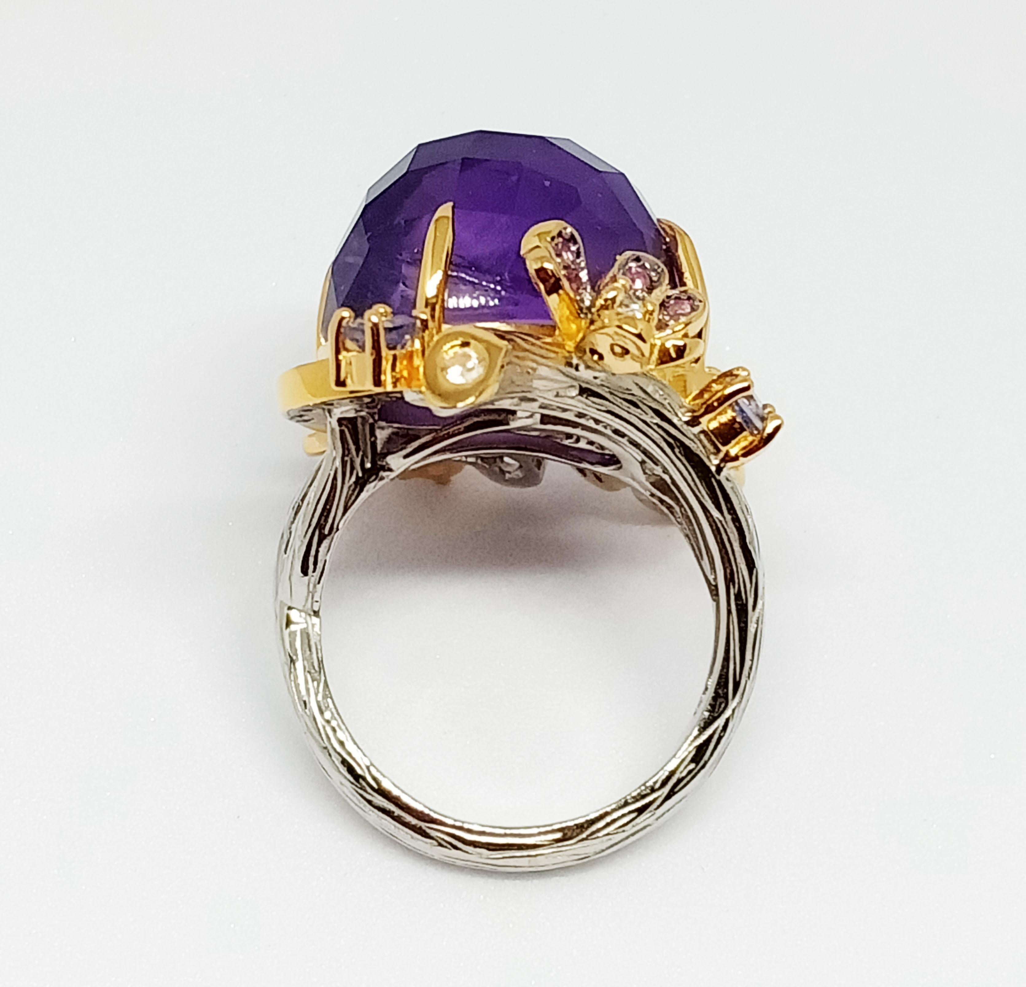 (Big Ring)Amethysts(17.30cts)Gold Plated&White gold Plated over sterling silver For Sale 1