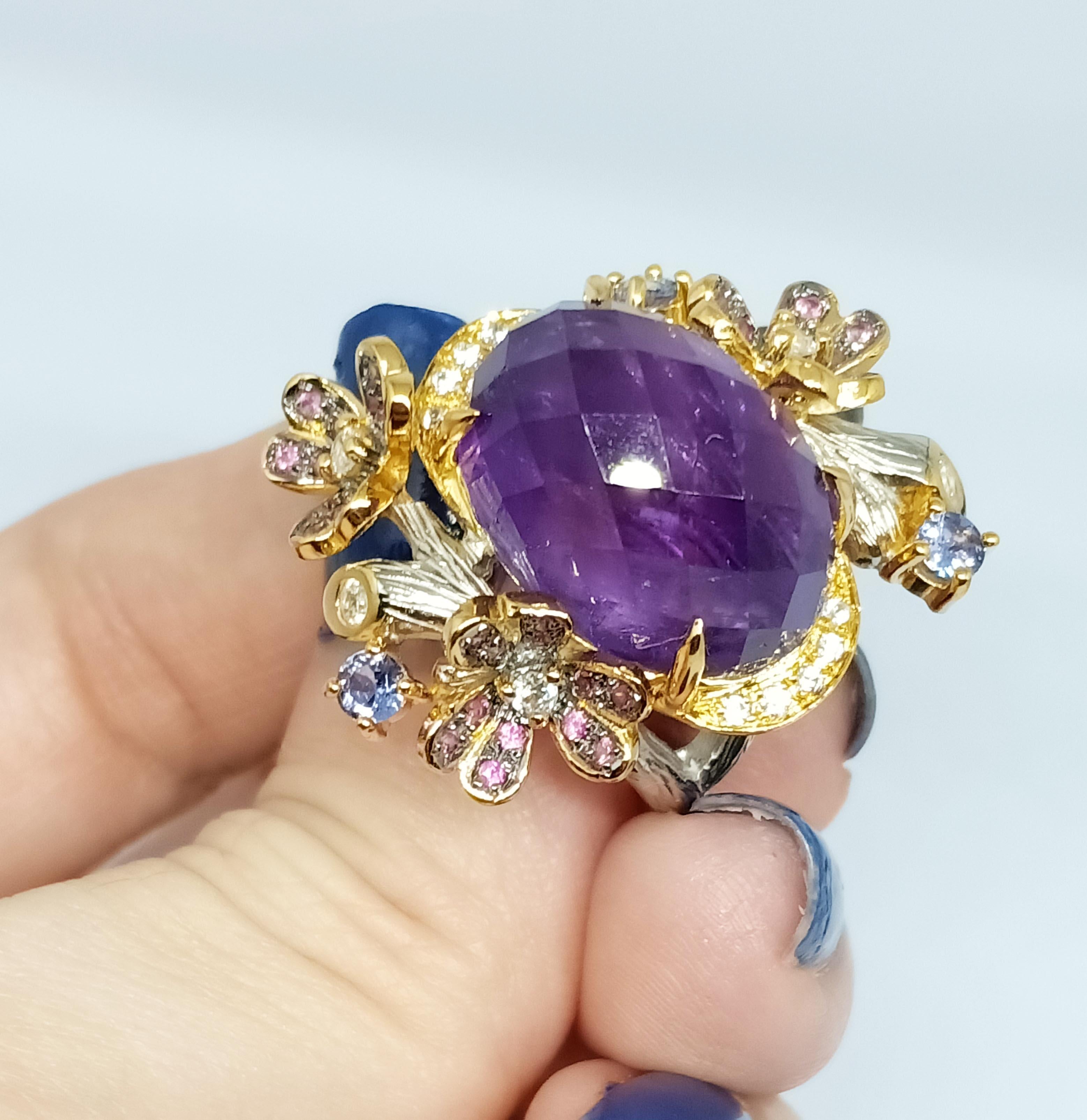 (Big Ring)Amethysts(17.30cts)Gold Plated&White gold Plated over sterling silver For Sale 3
