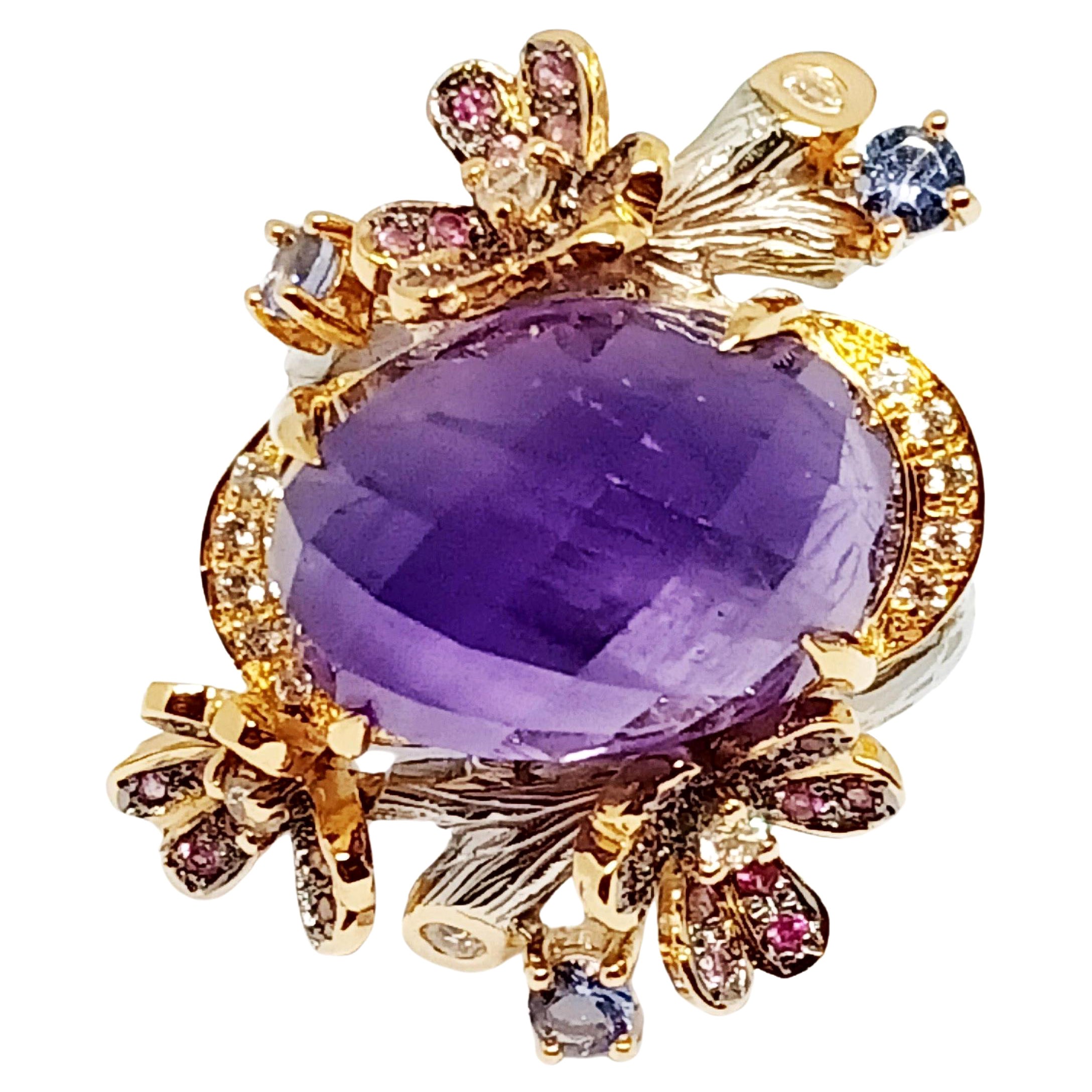 (Big Ring)Amethysts(17,30cts) Vergoldet und weiß vergoldet über Sterlingsilber