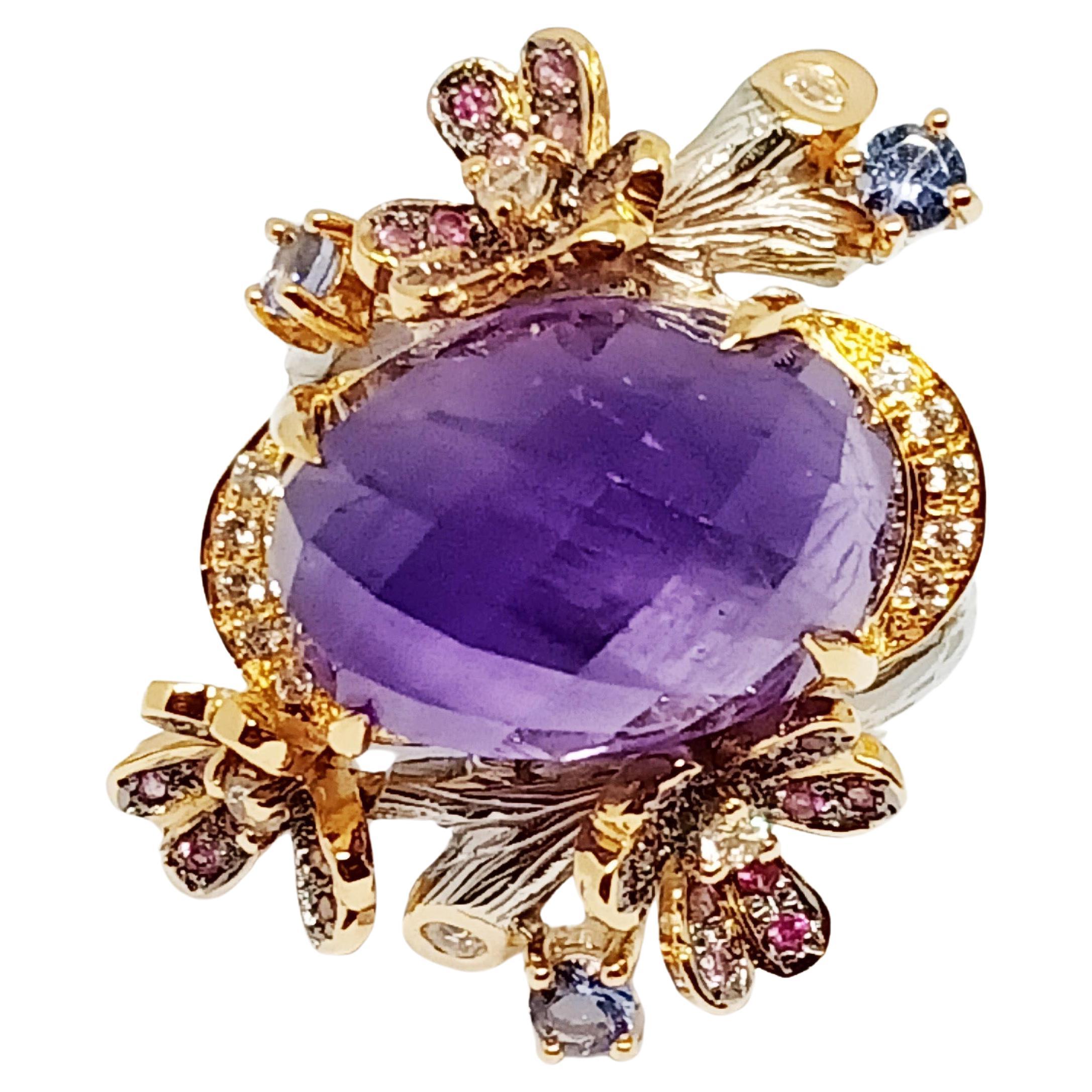 (Big Ring)Amethysts(17.30cts)Gold Plated&White gold Plated over sterling silver  For Sale