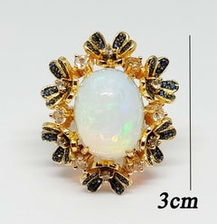 (Big ring)Opal flowers(10.80cts) 18K gold Plated Over sterling silver
