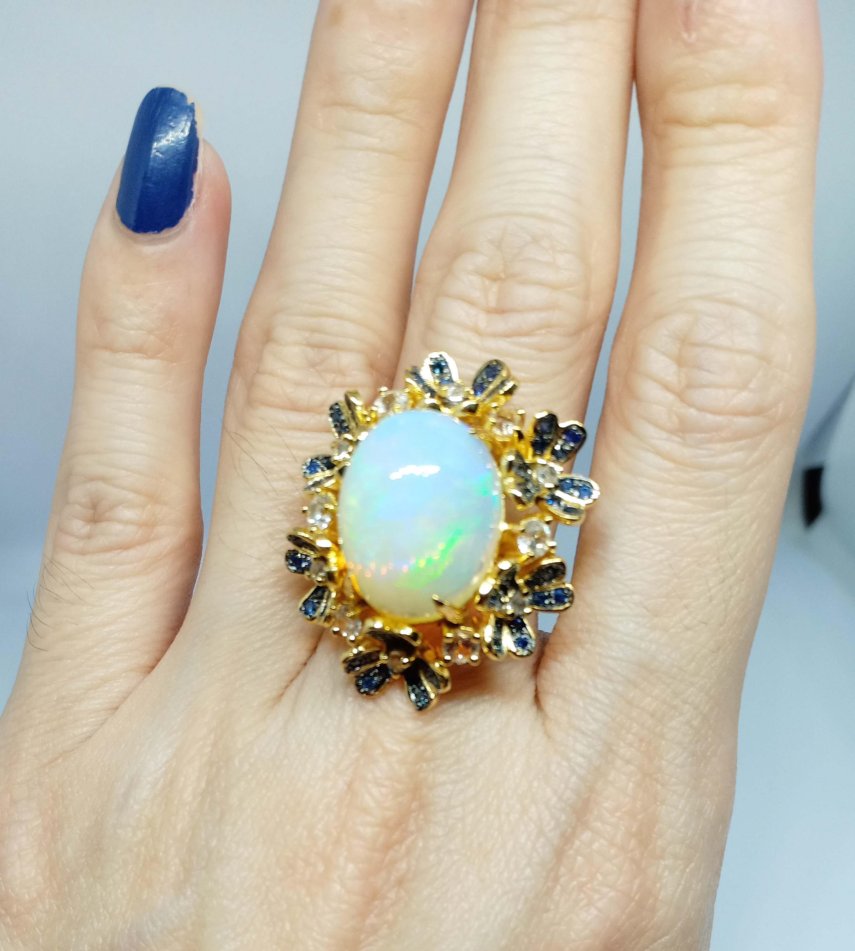 (Big ring)Opal flowers(10.80cts) 18K gold Plated Over sterling silver  For Sale 2