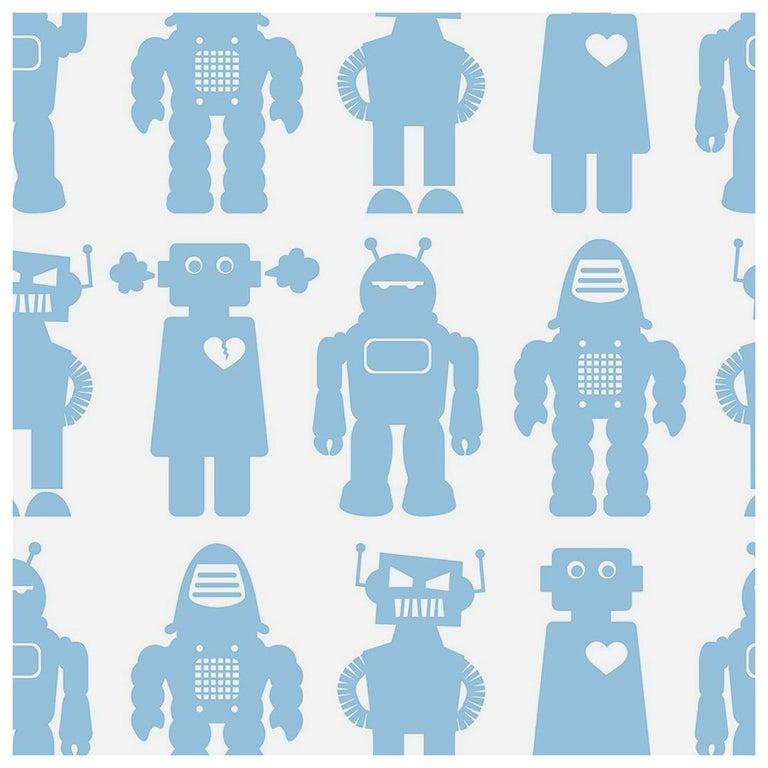 Contemporary Big Robots Designer Wallpaper in Robin 'Robin Blue on White' For Sale