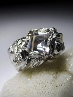 Großer Bergkristall Silber Ring Fancy Square Cut Fantasy Edelstein Geschenk