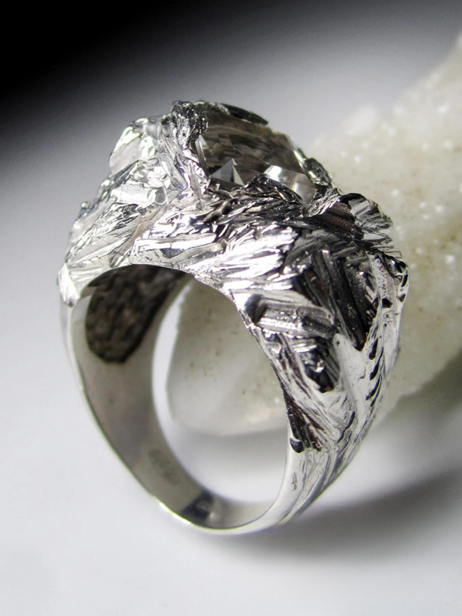 da uomo o donna Anello d'argento con cristallo di rocca grande, taglio quadrato e fantasia, regalo di pietra preziosa in vendita
