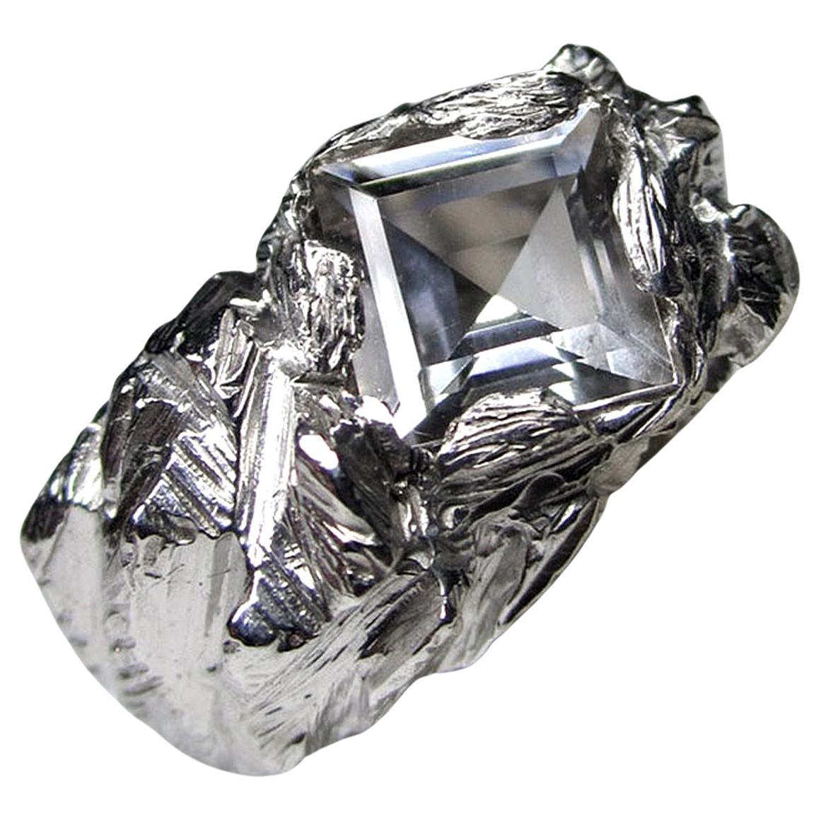 Big Rock Crystal Silver Ring Fancy Square Cut Fantasy Gemstone gift