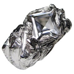 Big Rock Crystal Silver Ring Fancy Square Cut Fantasy Gemstone gift