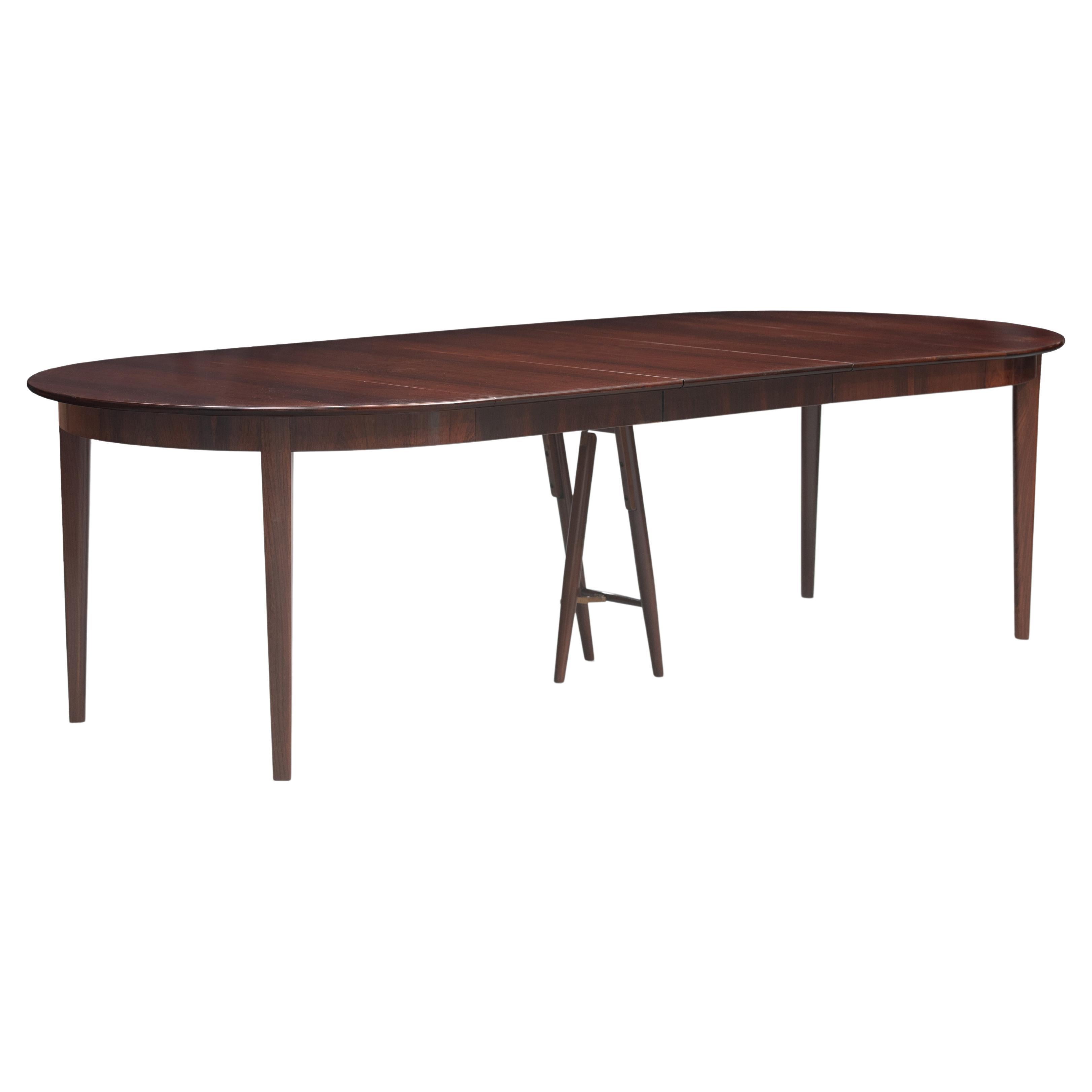 Large Rosewood Dining Table with Three Extensions Leaves For Sale
