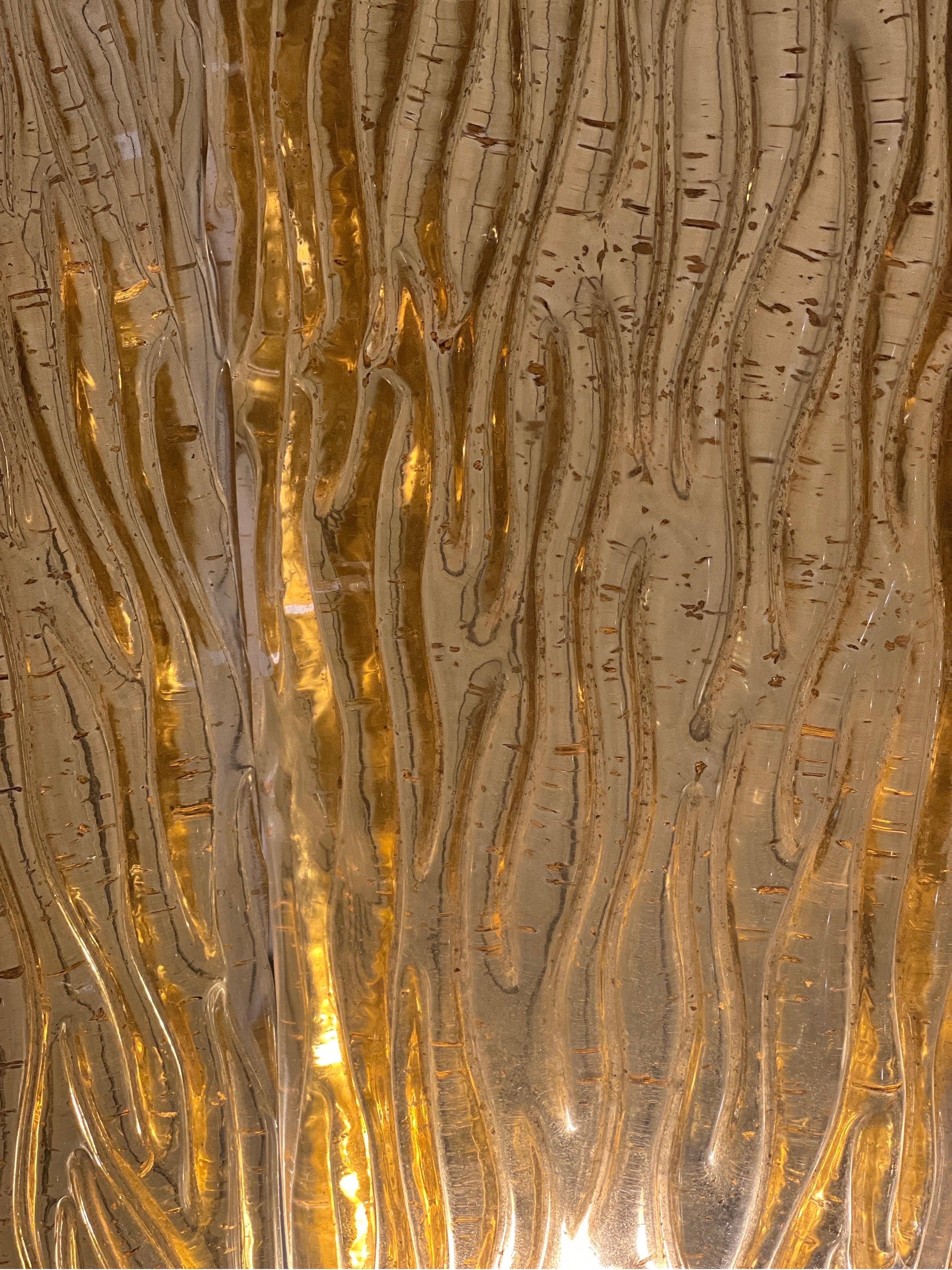 Grande lampadario rotondo in vetro di Murano e ottone color ambra, 1950 in vendita 10
