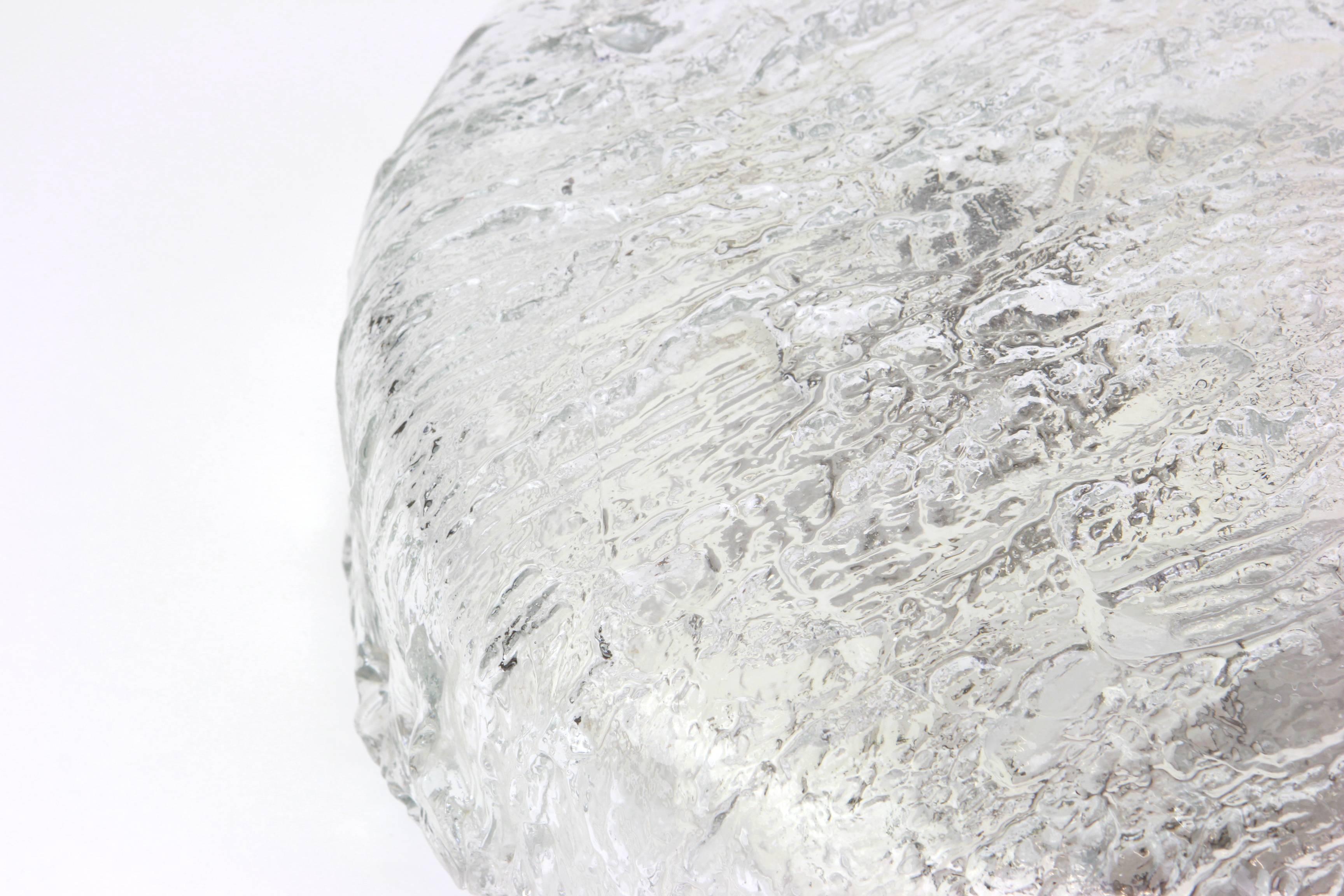 Late 20th Century Big Round Murano Ice Glass Flush Mount, Kaiser, Germany, 1970s For Sale