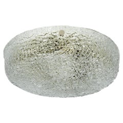 1 of 2 Big Round Murano Ice Glass Flush Mount, Kaiser, Germany, 1970s