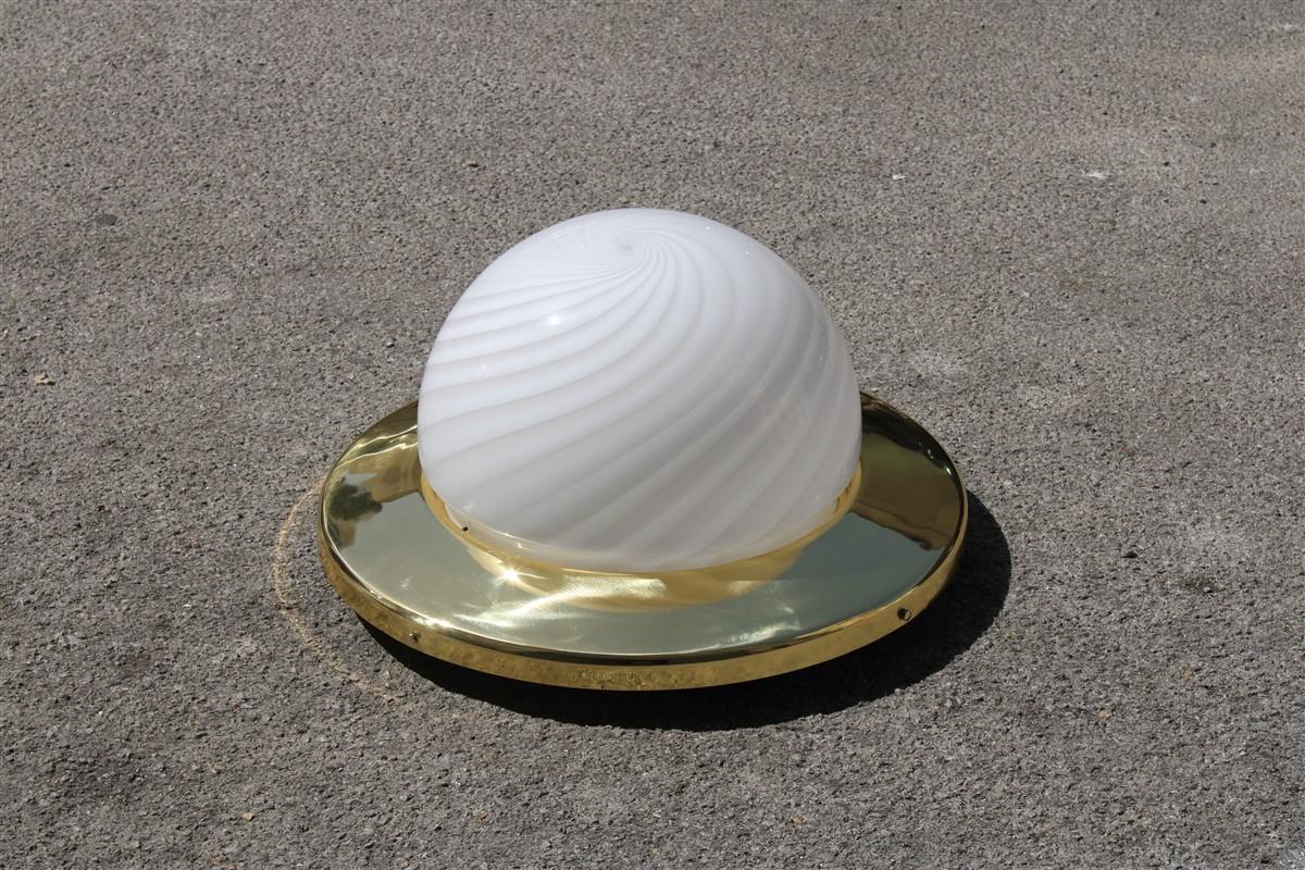 Big Round Veart Ceiling Lamp Italian Design 1970s Gold Brass Murano Glass For Sale 2