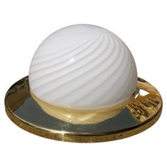 Big Round Veart Ceiling Lamp Italian Design 1970s Gold Brass Murano Glass