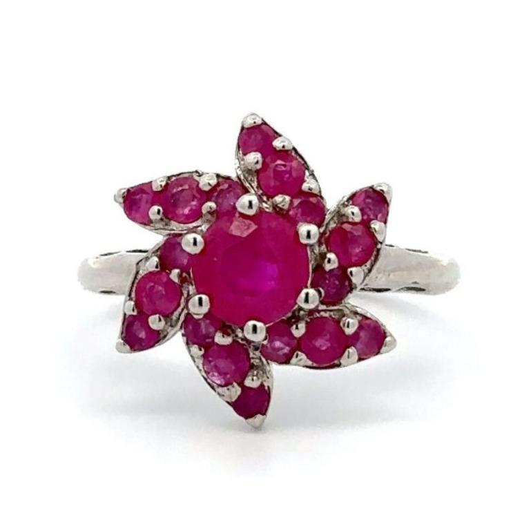 For Sale:  Big Ruby Studded Flower Ring in Solid Sterling Silver for Women 2