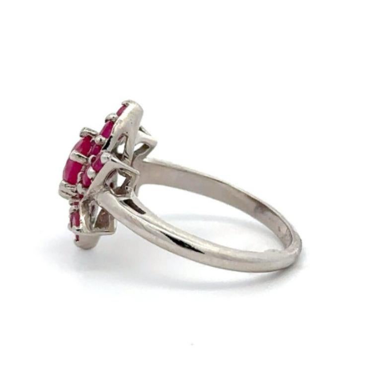 For Sale:  Big Ruby Studded Flower Ring in Solid Sterling Silver for Women 4