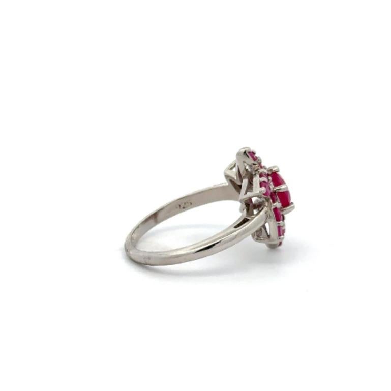 For Sale:  Big Ruby Studded Flower Ring in Solid Sterling Silver for Women 6