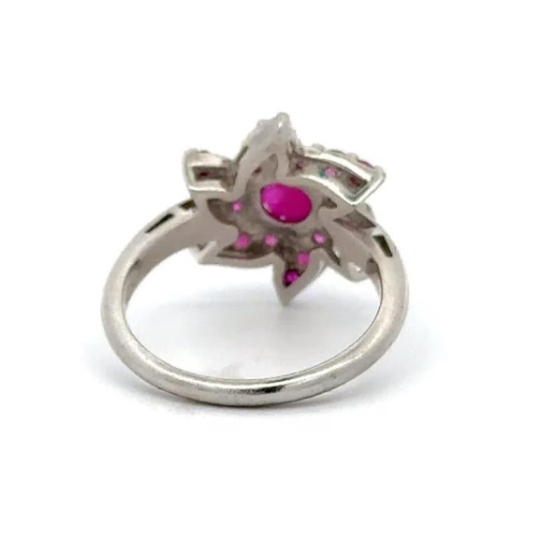 For Sale:  Big Ruby Studded Flower Ring in Solid Sterling Silver for Women 7