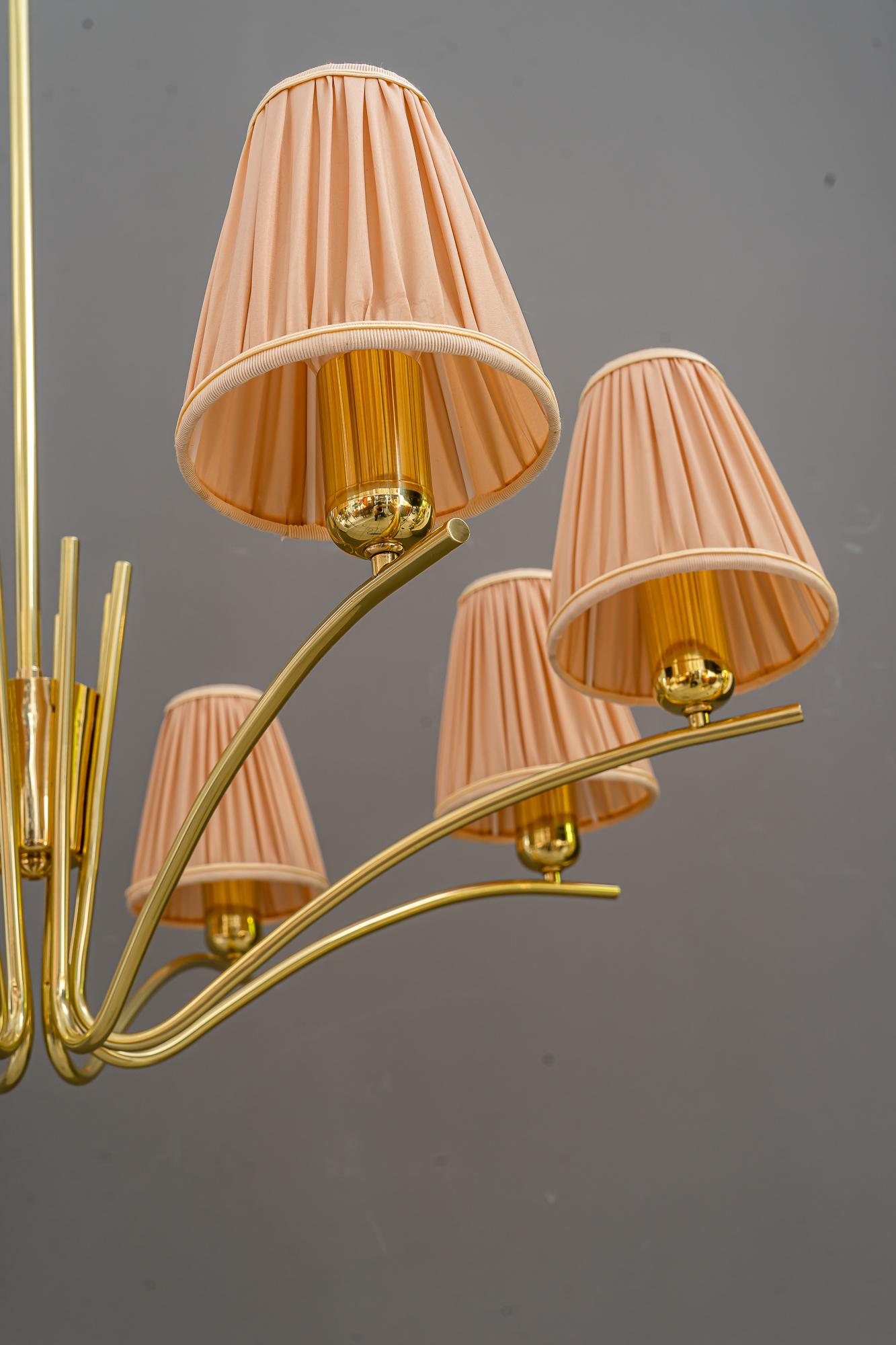 Lacquered Big Rupert Nikoll Chandelier with Fabric Shades Vienna Arond 1960s