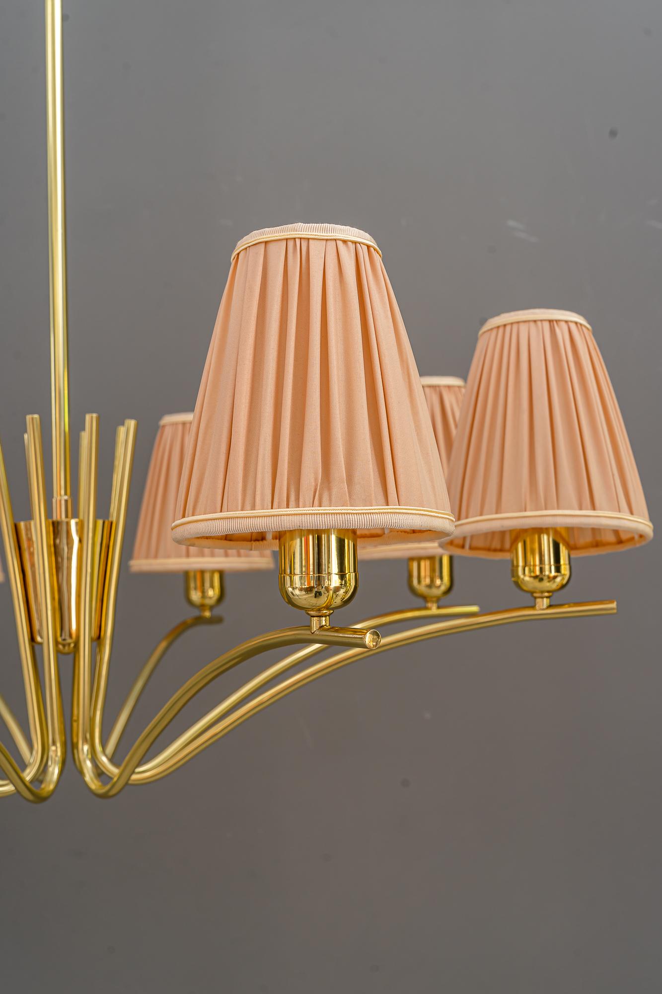 Big Rupert Nikoll Chandelier with Fabric Shades Vienna Arond 1960s In Good Condition In Wien, AT