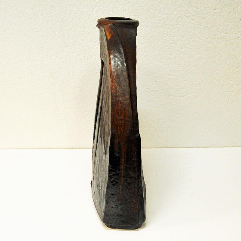 Rustic Big rustic flat vintage vase by Heiner Balzar for Steuler, W.Germany 1970`s