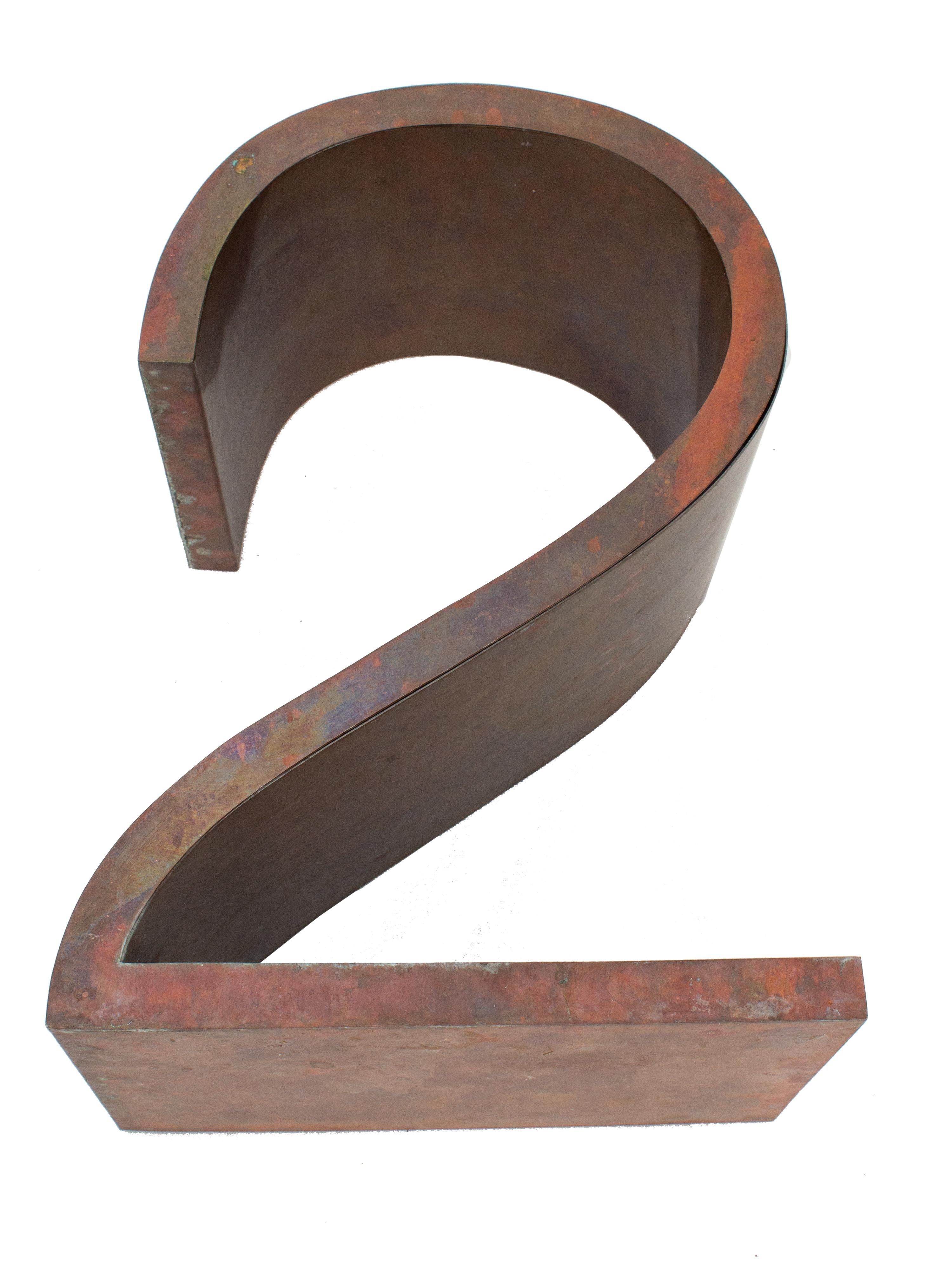 Swedish Big Rustic Sign Number Two in Copper, Made in Sweden