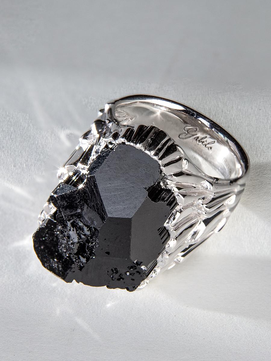 Big Schorl Black Tourmaline Crystal Iceberg Ring Uncut Stone For Sale 5
