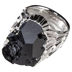 Big Schorl Black Tourmaline Crystal Iceberg Ring Uncut Stone