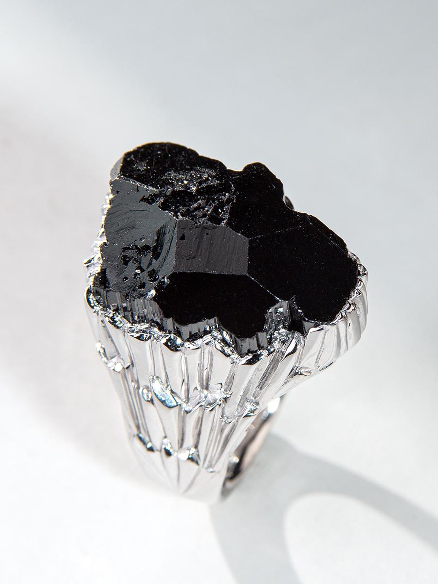 Artisan Big Schorl Black Tourmaline Crystal Iceberg Ring Uncut Stone For Sale
