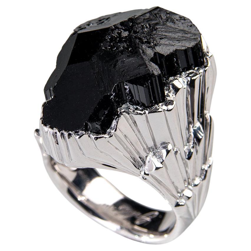 Big Schorl Black Tourmaline Crystal Iceberg Ring Uncut Stone For Sale