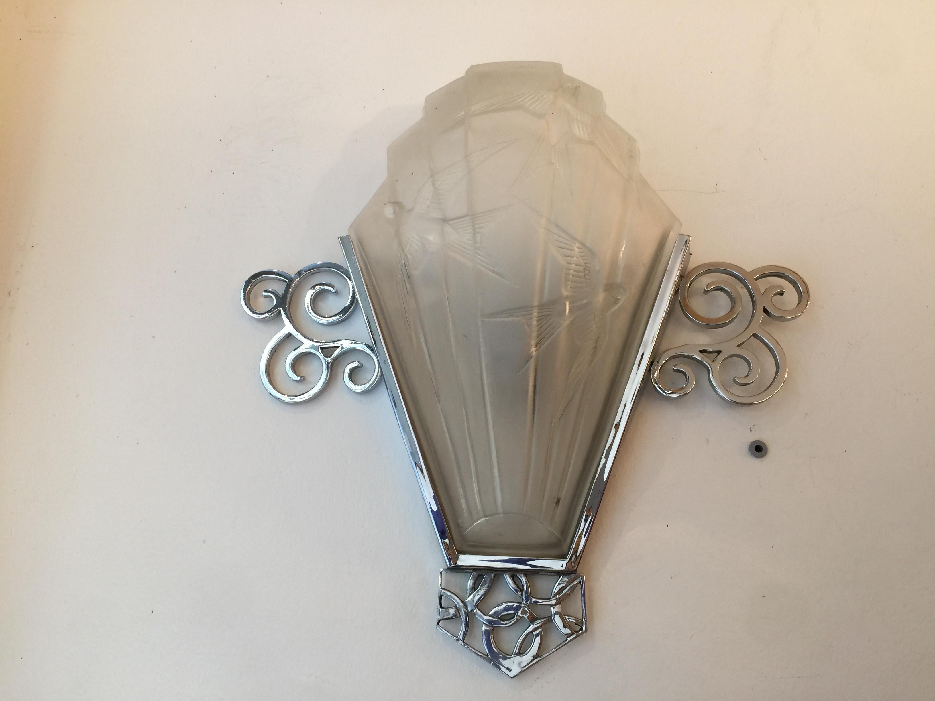 Art Glass Big Sconce, Style: Art Deco, Year: 1930, Design: Sabino, France For Sale