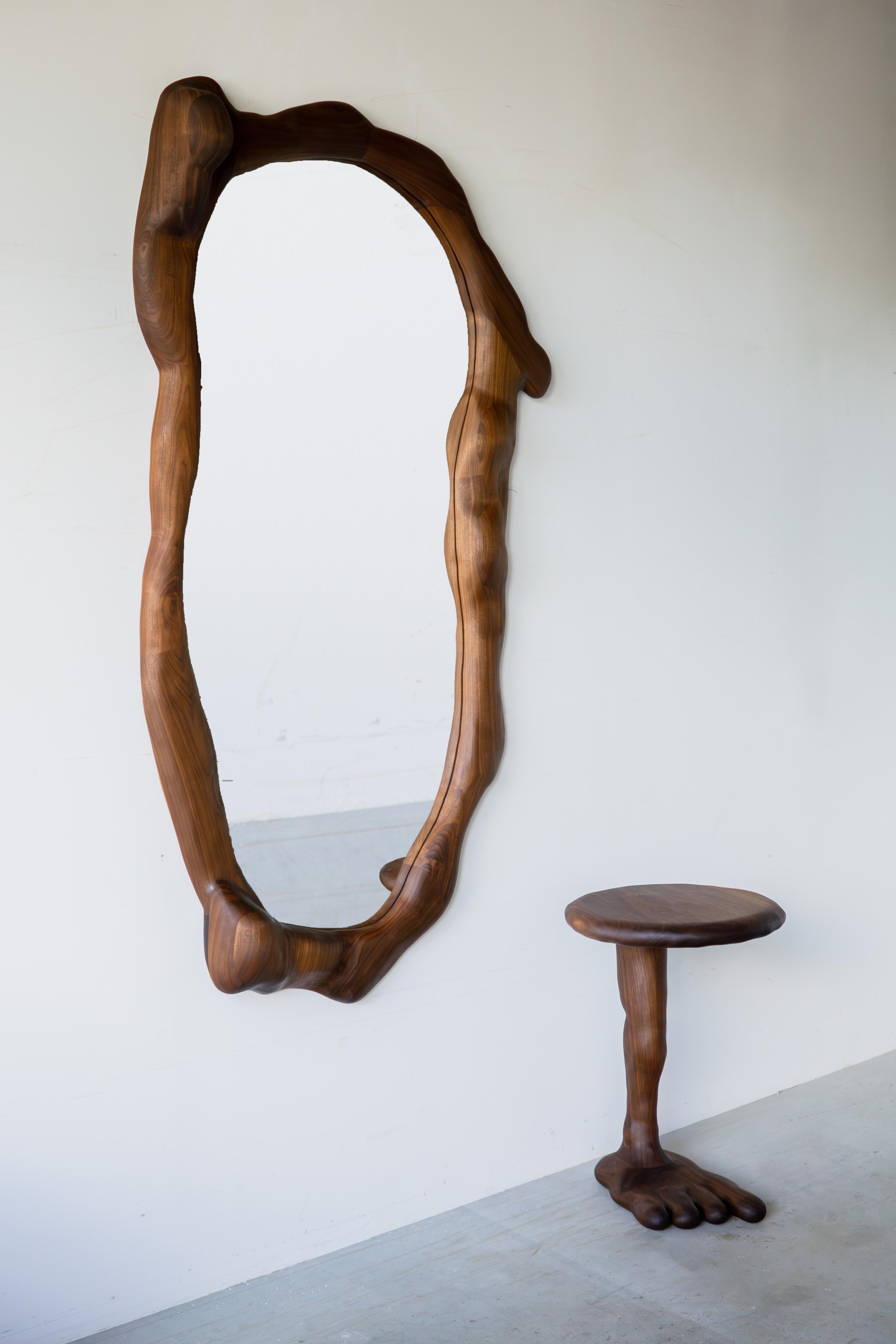 Organic Modern Big Sculptural Mirror in Walnut Wood For Sale