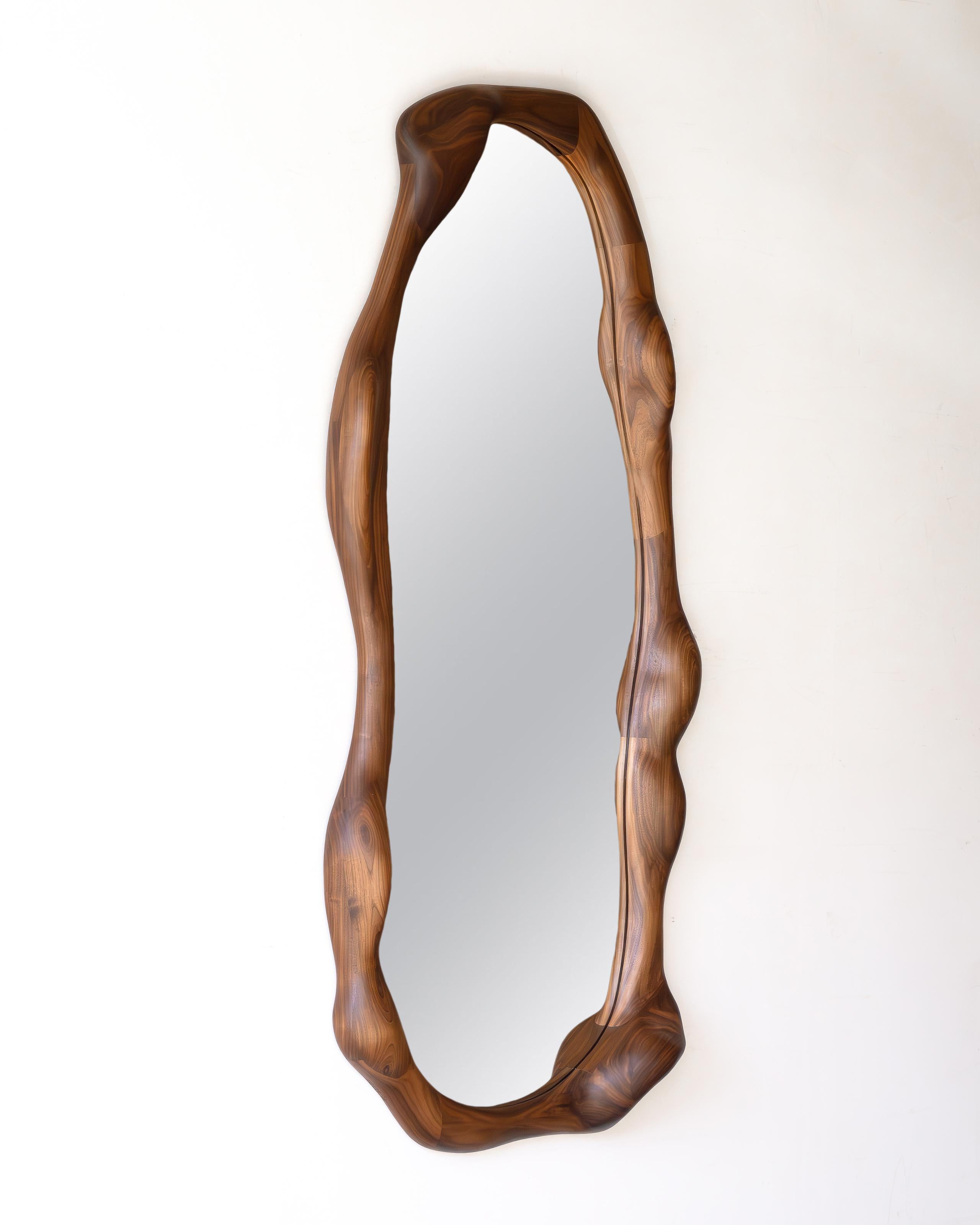 German Big Sculptural Mirror in Walnut Wood For Sale