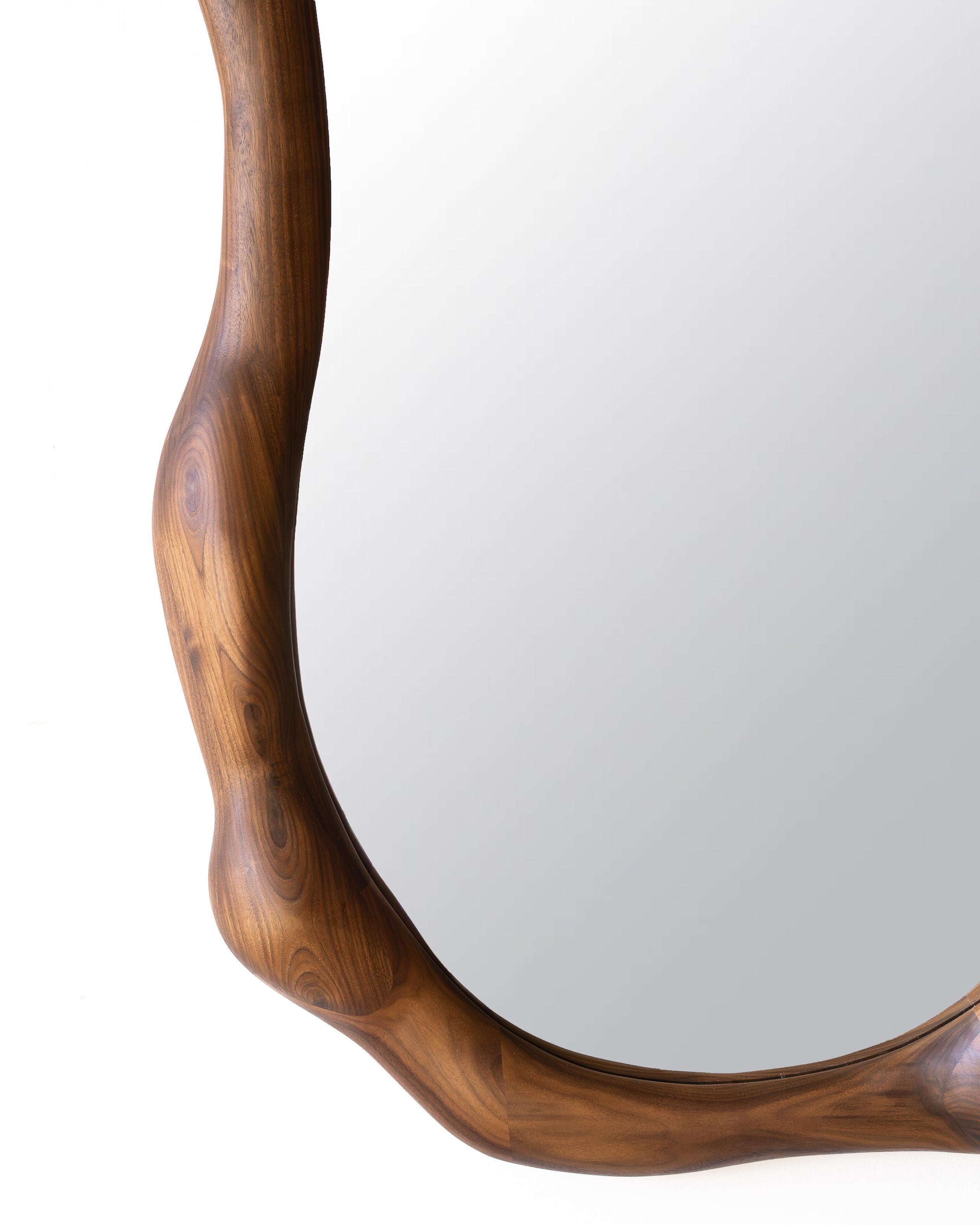 Contemporary Big Sculptural Mirror in Walnut Wood For Sale