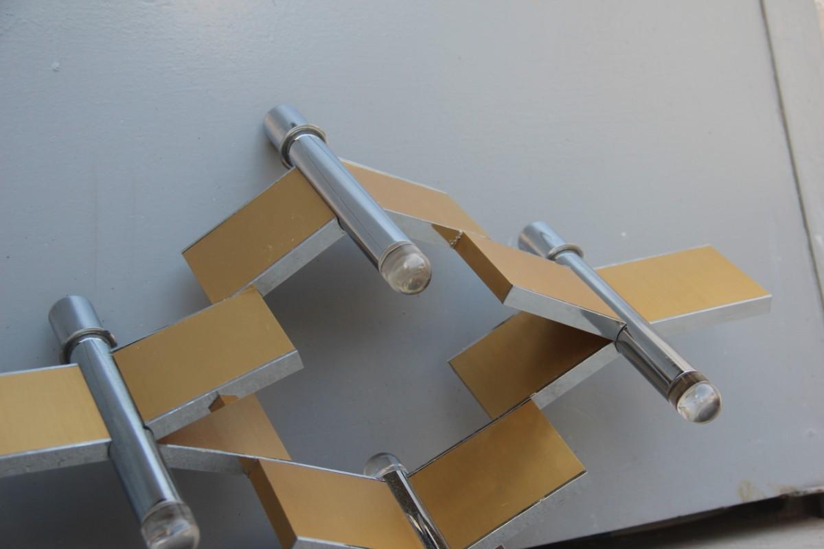 Grandes appliques sculpturales italiennes Sciolari en aluminium et acier Minimal italiennes 1970 or et argent en vente 4