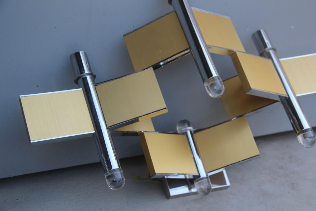 Grandes appliques sculpturales italiennes Sciolari en aluminium et acier Minimal italiennes 1970 or et argent en vente 6