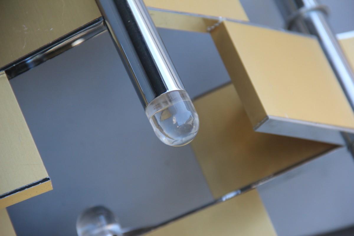 Grandes appliques sculpturales italiennes Sciolari en aluminium et acier Minimal italiennes 1970 or et argent en vente 7