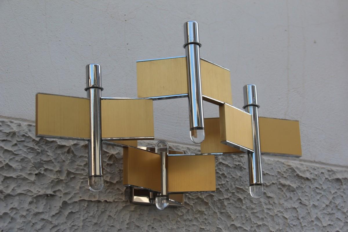 Große große skulpturale Wandleuchter Sciolari aus Aluminium, Stahl und Stahl, Italien, 1970, Gold und Silber im Angebot 12