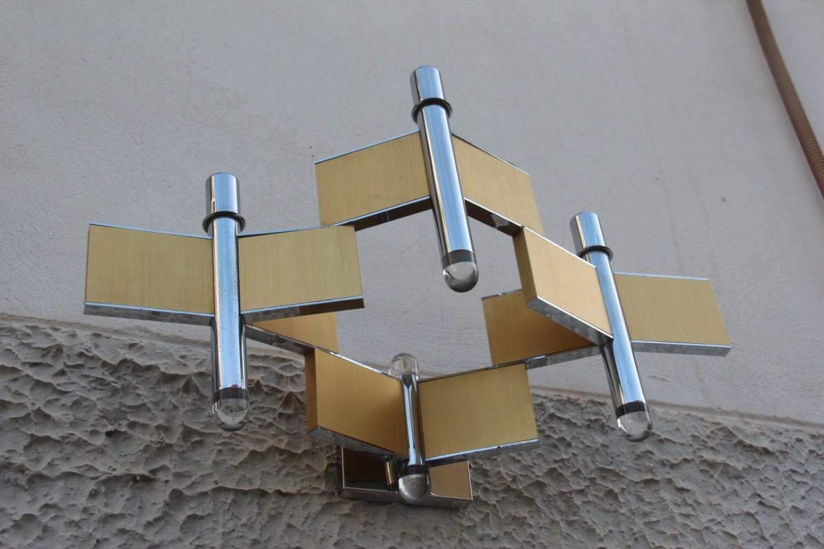 Grandes appliques sculpturales italiennes Sciolari en aluminium et acier Minimal italiennes 1970 or et argent en vente 13