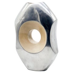 Big Sculptural Space Age Vase, Cast Aluminium, Italian Collectible Decorative