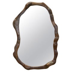 Big Sculptural Wavy Mirror in Walnut Wood