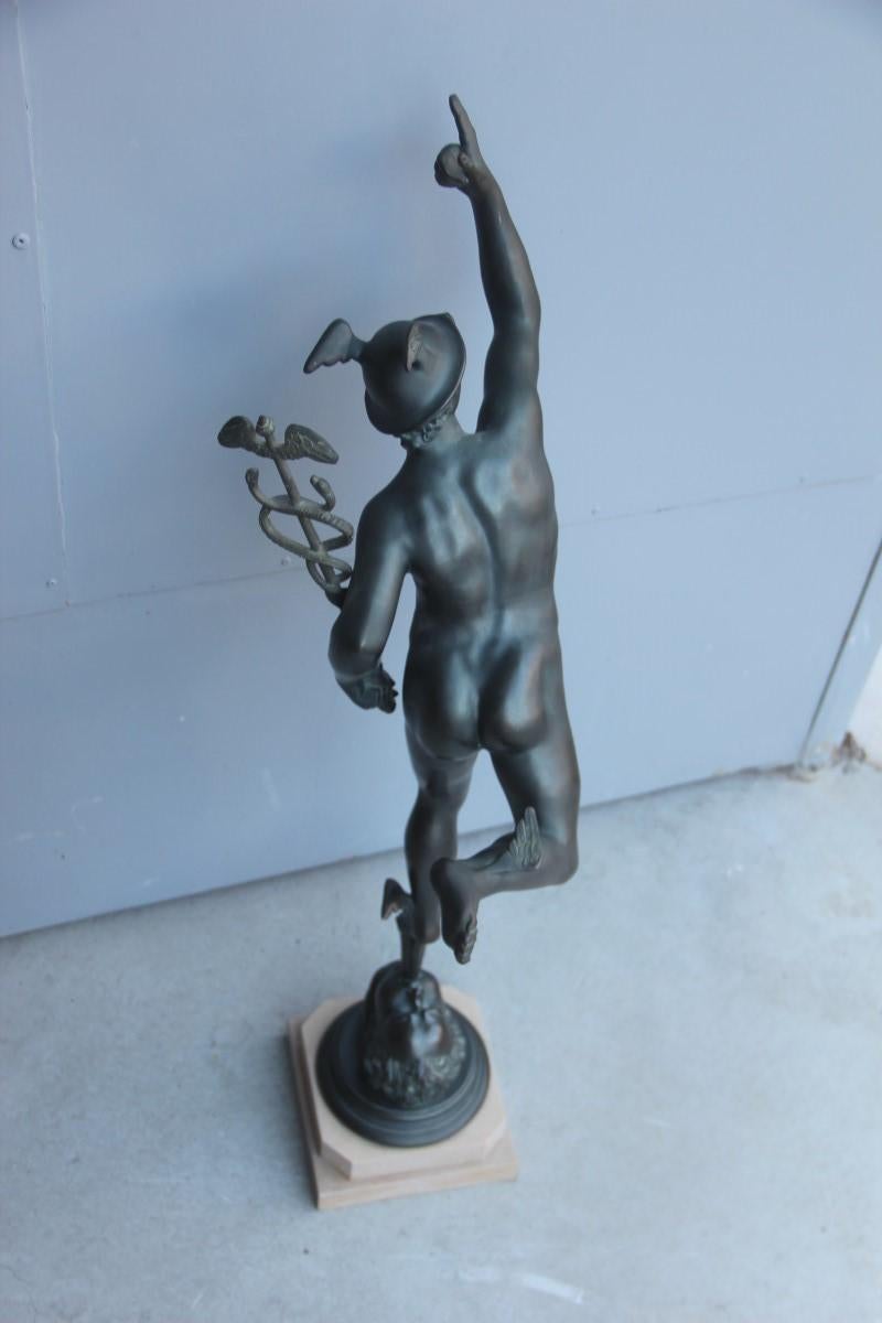 Big Sculpture Mercurio di Gianbologna 1930 Metal Marble Black Sephyrus Art Deco 12