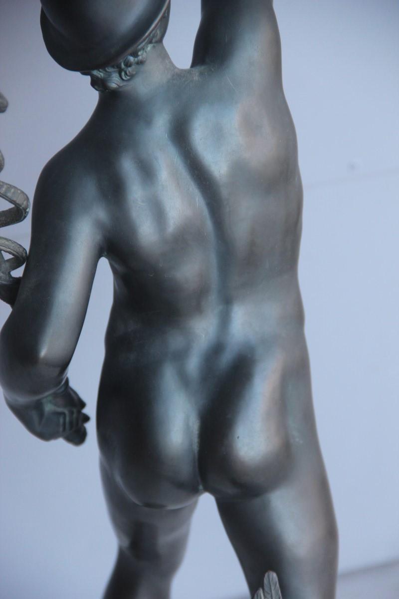 Big Sculpture Mercurio di Gianbologna 1930 Metal Marble Black Sephyrus Art Deco 13
