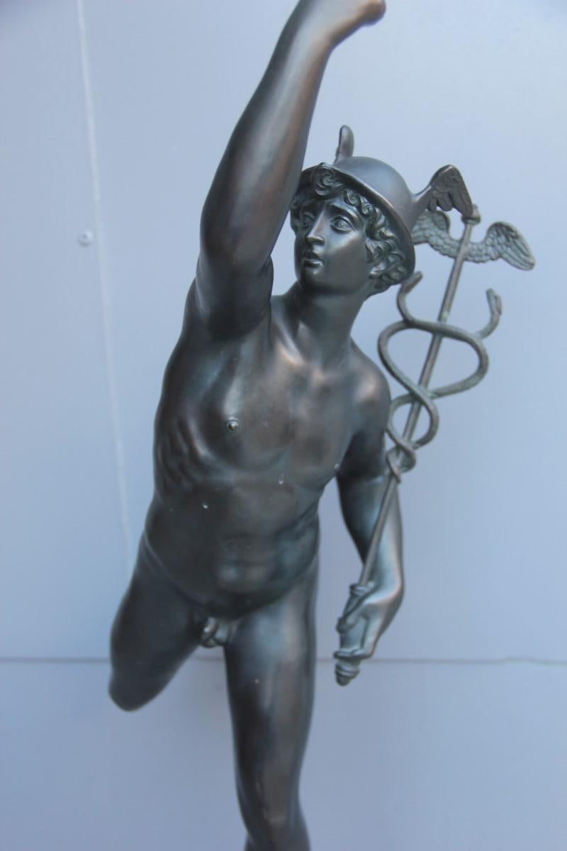 Big Sculpture Mercurio di Gianbologna 1930 Metal Marble Black Sephyrus Art Deco 1