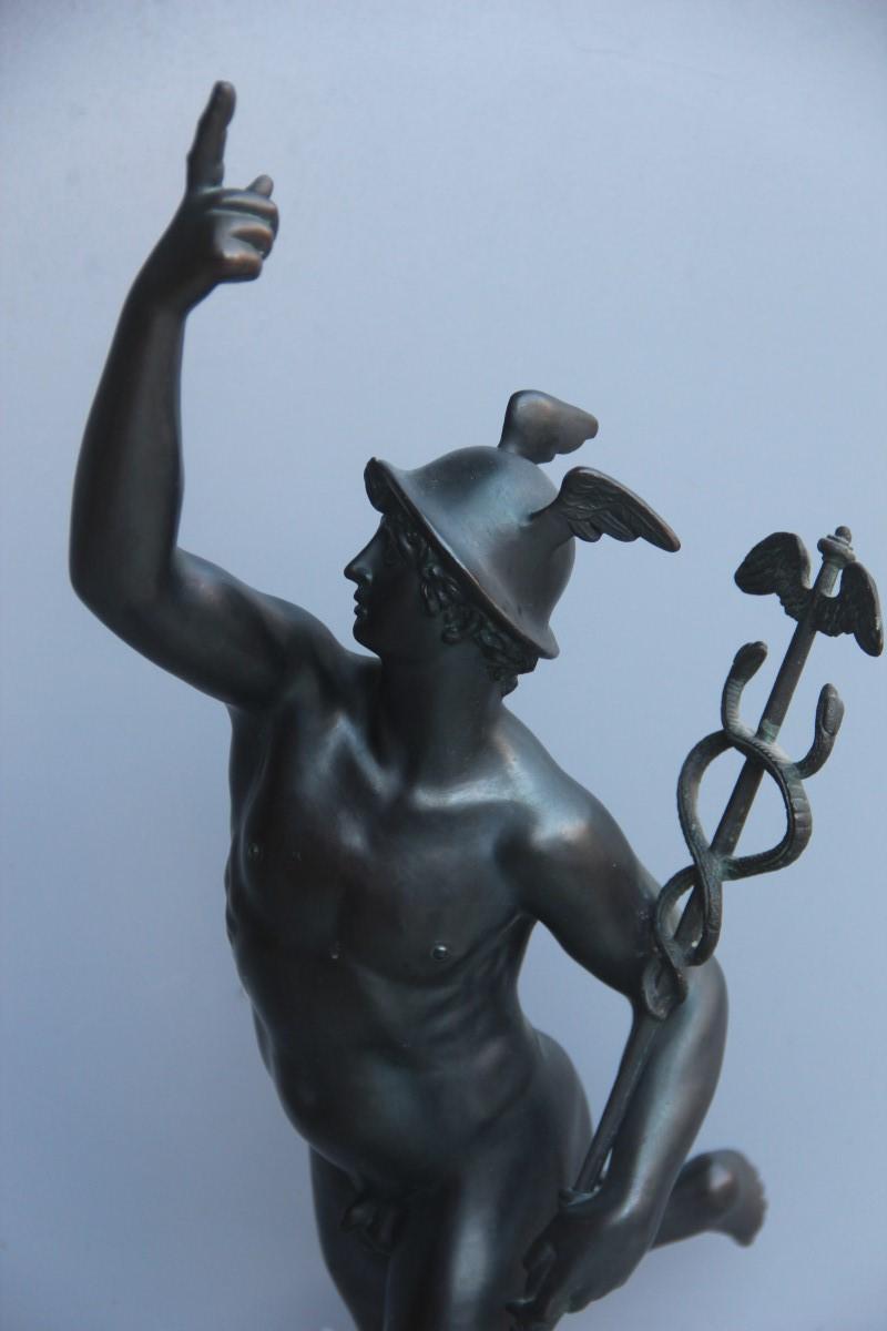 Big Sculpture Mercurio di Gianbologna 1930 Metal Marble Black Sephyrus Art Deco 2