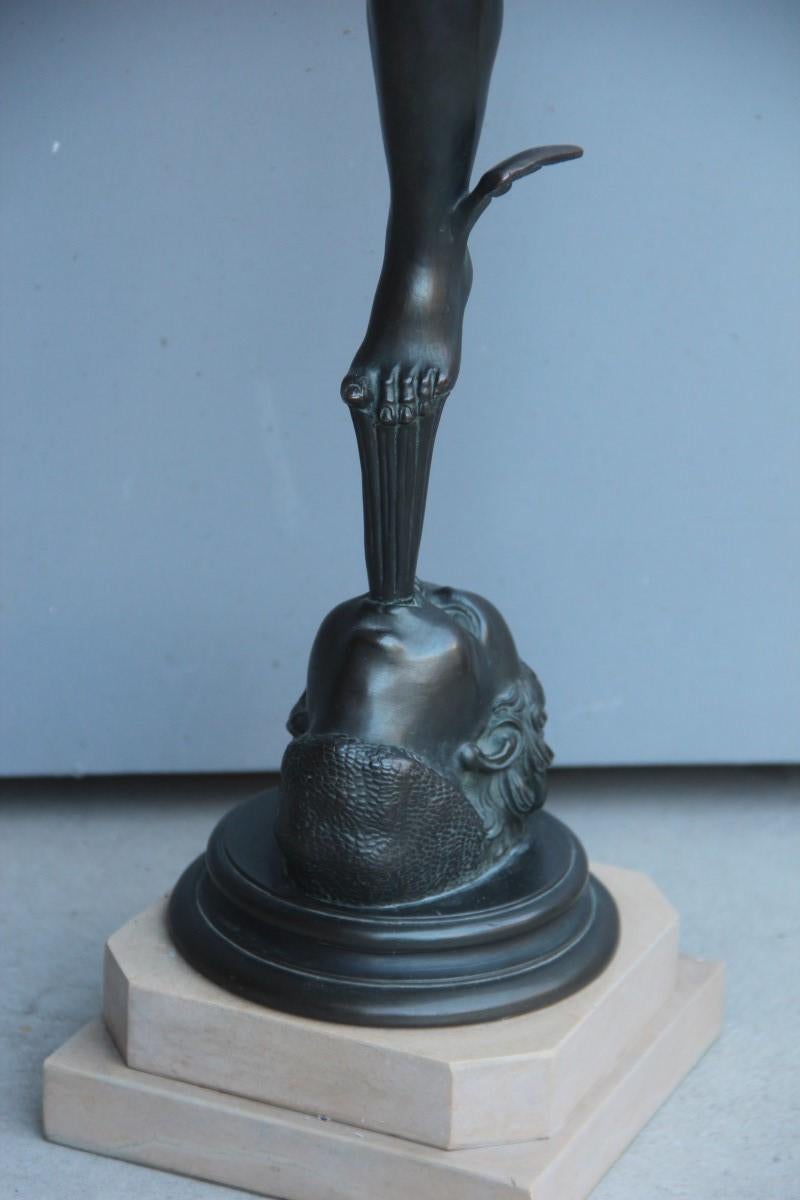 Big Sculpture Mercurio di Gianbologna 1930 Metal Marble Black Sephyrus Art Deco 4