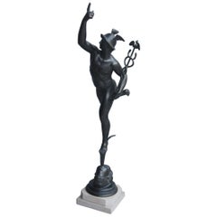 Big Sculpture Mercurio di Gianbologna 1930 Metal Marble Black Sephyrus Art Deco