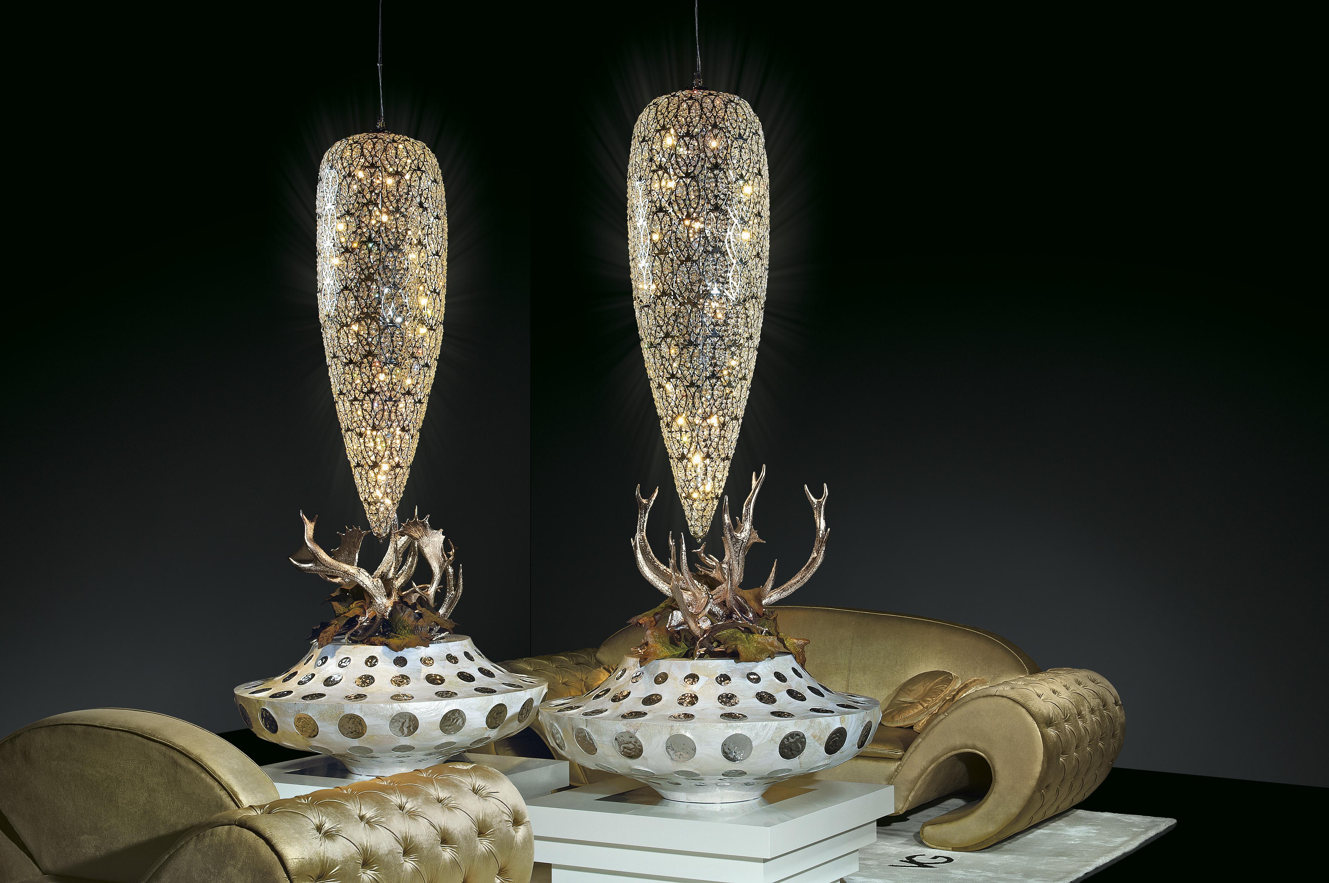 Italian Big Sensation Pendant Lamp, Chrome Finish, Arabesque Style, Italy For Sale
