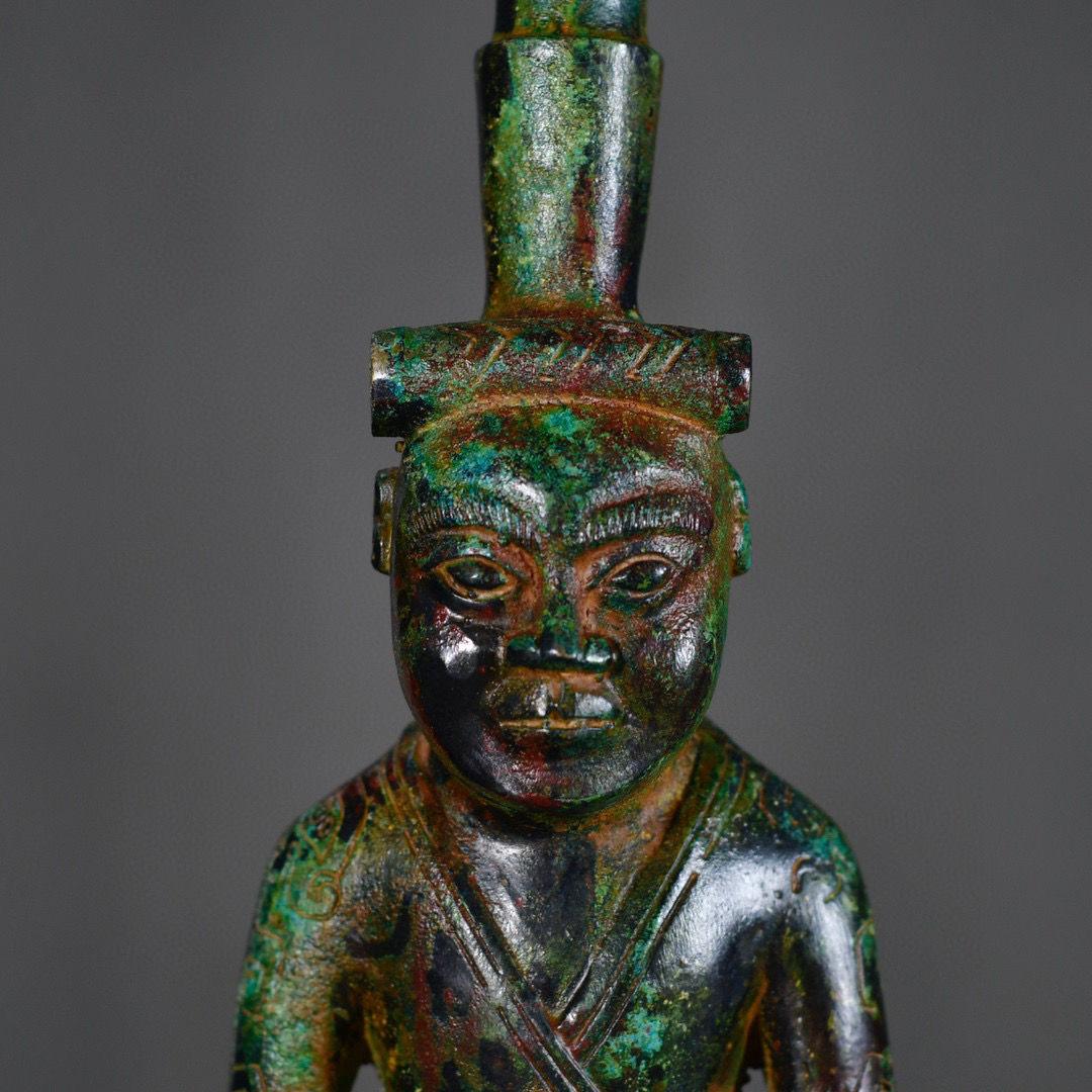 19th Century Big Size Old Asian Bronze Kneeling Down Human Candle Stick Statue For Sale